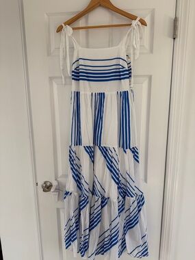 White & Blue Stripe Tie-Shoulder Maxi Dress Size Medium